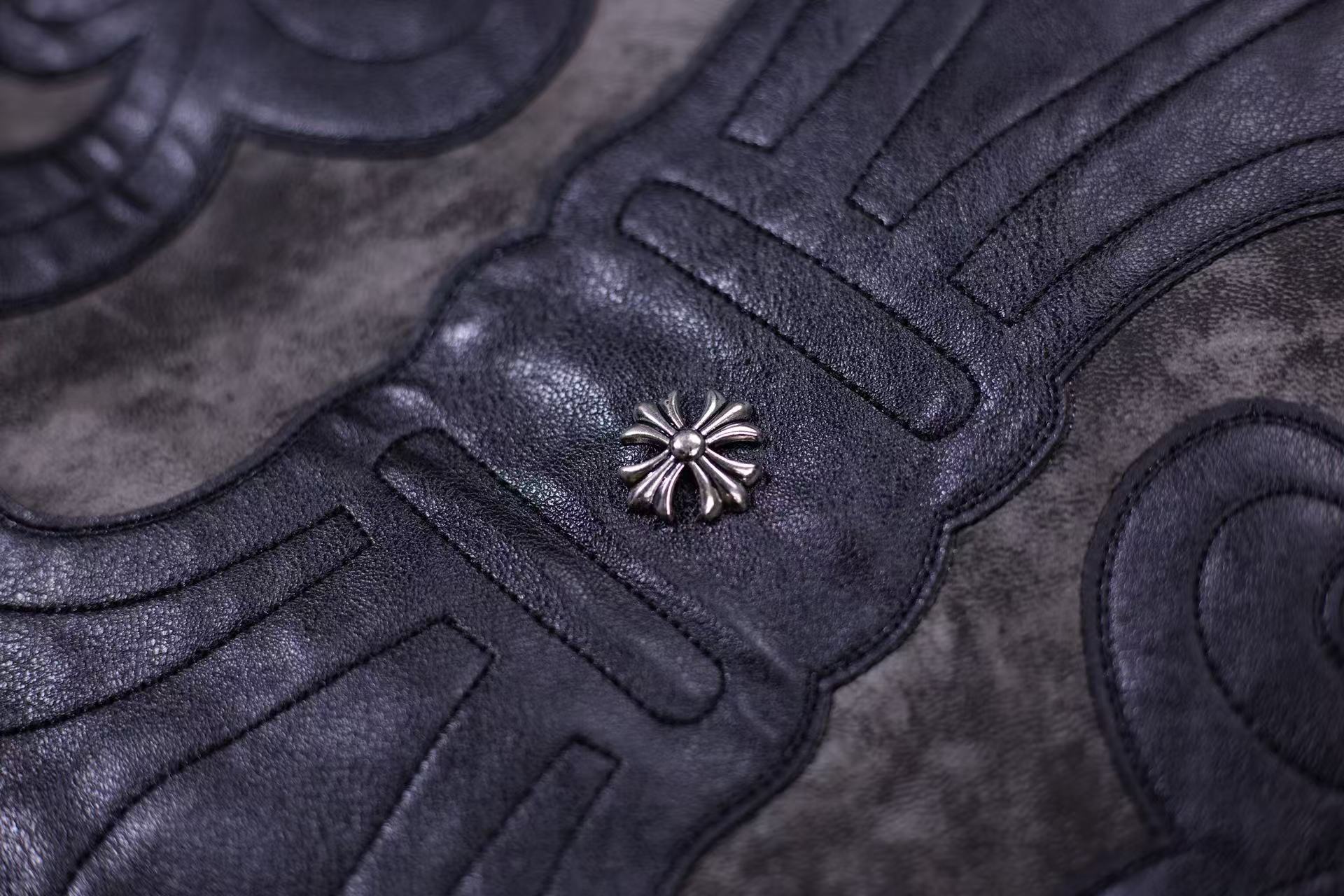 Fleur-de-lis Patch Varsity Jacket - Grey Tie-dye Outerwear A5588