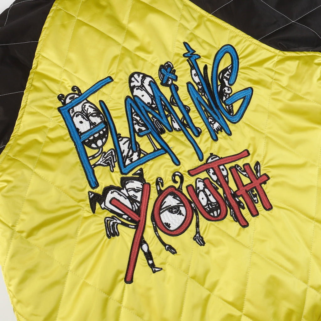 Flaming Youth Bomber Jacket - Yellow Black Graphic Street Coat D10